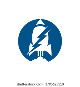 Electric rocket vector logo design. Rocket and thunderbolt logo icon.