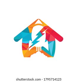 Diseño del logotipo del vector del cohete eléctrico. Cohetes con perno y icono del logotipo del hogar.