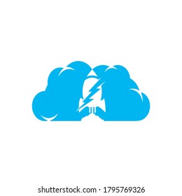 Electric rocket vector logo design. Rocket with thunderbolt and cloud logo icon.