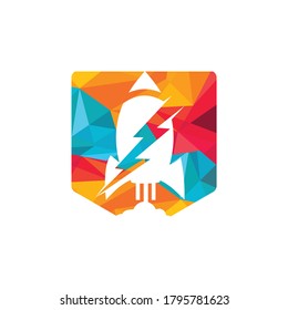 Elektrische Rakete, Vektorlogo-Design. Logo-Symbol für Raketen und Donblitz.