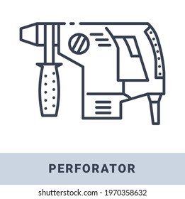 Electric rotary hammer drill vector outline monochrome icon. Hand construction tool for renovation work.
