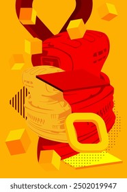 Electric Sander geometrical graphic retro theme background. Minimal geometric elements. Vintage abstract shapes vector illustration.