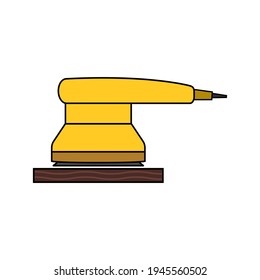 Electric sander icon. For floor and wooden planks sanding ​sandpaper. Outline and line isolated vector clipart. Drawing on white blank background.