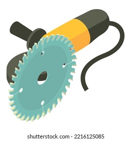 Electric sander icon isometric vector. Yellow electric sander and saw blade icon. Power tool, construction and repair work