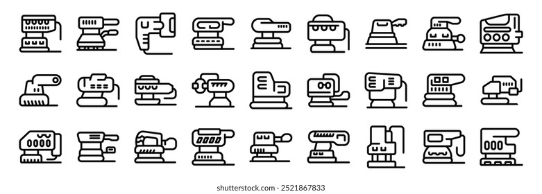 Electric sanding machine icons set. Set of icons with different sanding machines, polishers and grinders for construction and repair