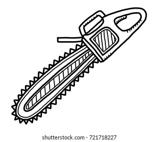 electric saw / cartoon vector and illustration, black and white, hand drawn, sketch style, isolated on white background.