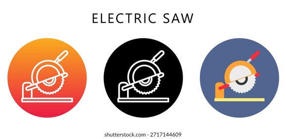 Electric Saw Multi Style Icon, Flat, Line, Glyph, Lineal, Dual Tone. Relate To Carpentry, Wood Industry. Use For Modern Concept, Ui, Ux Web And App Development.