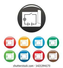 Electric scheme icons set 9 color vector isolated on white for any design
