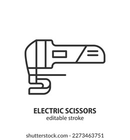 Electric scissors line icon. Sheet electric shears vector outline symbol. Editable stroke.