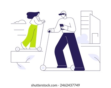 Electric scooter abstract concept vector illustration. Man riding electric scooter on street, ecology care, sustainable urban transportation, modern personal transport abstract metaphor.