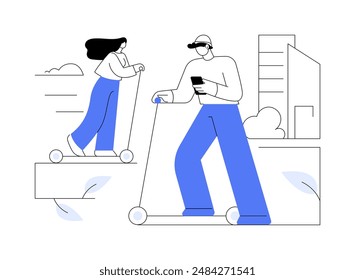 Electric scooter abstract concept vector illustration. Man riding electric scooter on street, ecology care, sustainable urban transportation, modern personal transport abstract metaphor.