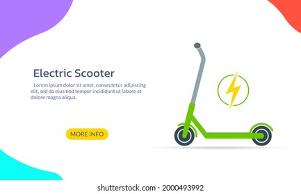 Electric scooter banner or landing. Kick scooter, Eco transport symbol. Vector illustration.