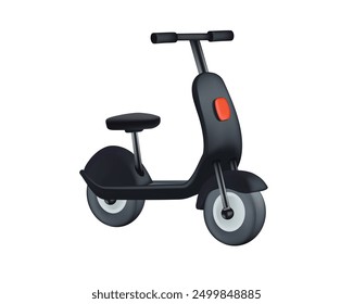 Electric scooter in black color. 3d Vector Scooter, Delivery Courier service, Time to shopping concept. 3d black Scooter Plasticine Cartoon Style Isolated on a White Background