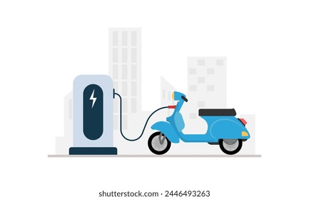 Electric scooter charging battery. Vector