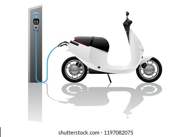 Electric scooter with charging station. Vector illustration EPS 10