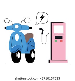 Electric scooter and charging station vector ecofriendly escooter and ev charger illustration