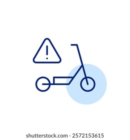 Electric scooter and danger alert. Personal mobility vehicles hazards and safety precautions. Pixel perfect, editable stroke icon