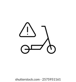 Electric scooter and danger alert. Personal mobility vehicles hazards and safety precautions. Pixel perfect vector icon