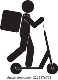 A electric scooter delivery man on a white background with copy space