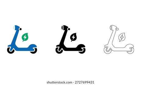 Scooter eléctrico ecológico sólido, línea de iconos coloridos conjunto. Paquete de diseño de transporte personal sostenible.