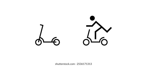 Electric scooter, ecology vehicle speed scooter line and flat icons set, editable stroke isolated on white, linear vector outline illustration, symbol logo design style