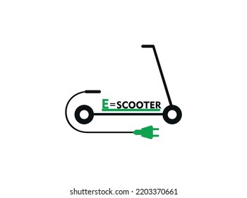 Motocicleta eléctrica. Silueta de diseño de logotipo E-Scooter con cargador. Logotipo ecológico. Ilustración vectorial plana aislada en fondo blanco.