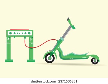 Electric Scooter icon and Charging Station isolated on white background. Flat design modern scooter.