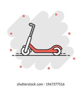 Electric scooter icon in comic style. Bike cartoon vector illustration on white isolated background. Transport splash effect business concept.