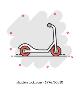 Electric scooter icon in comic style. Bike cartoon vector illustration on white isolated background. Transport splash effect business concept.