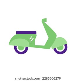 Electric scooter icon. Electro motorbike logo. Vehicle silhouette with lightning symbol. Flat vector illustration