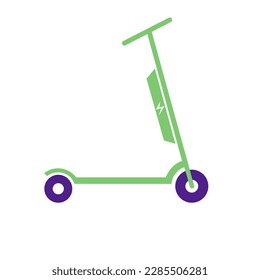 Electric scooter icon. Electro transport logo. Vehicle silhouette with lightning symbol. Flat vector illustration