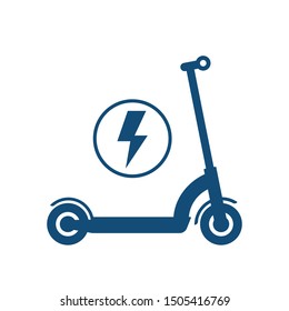 Electric scooter icon. E-scooter with thunderbolt sign, isolated on white background. Vector illustration.