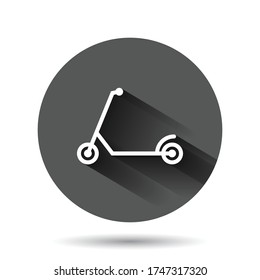 Electric scooter icon in flat style. Bike vector illustration on black round background with long shadow effect. Transport circle button business concept.