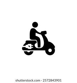 Electric Scooter Icon. Electric Motorcycle With Plug. Motorcycle Pictogram Vector Illustration. Motorbike Silhouette Eco-Friendly Transportation.Bike Vector Illustration.