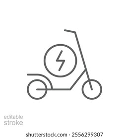 Electric scooter icon. Simple outline style. Eco transport, bike, charge, travel, technology, city, road, Transportation concept. Thin line symbol. Vector illustration isolated. Editable stroke.