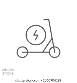 Electric scooter icon. Simple outline style. Eco transport, bike, charge, travel, technology, city, road, Transportation concept. Thin line symbol. Vector illustration isolated. Editable stroke.