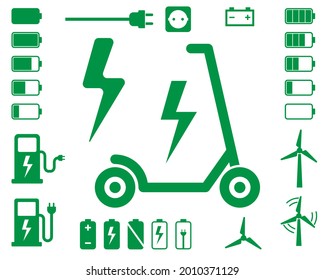 Forma de símbolo de icono de Electric Scooter. Pictograma con forma de símbolo del logotipo de la bicicleta de arranque. Imagen de la ilustración del vector. Aislado sobre fondo blanco.