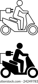 Electric scooter icons. Black and White Vector Icons. A Man Rides an Electric Vehicle. Ecology and Environmental Protection Concept