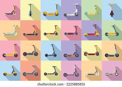 Electric scooter icons set flat vector. City bike. People electric scooter