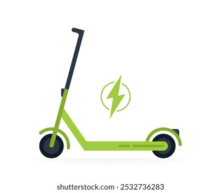 Vespa eléctrica con el rayo que muestra el proceso de carga. Concepto de soluciones de transporte ecológico. Puede ser utilizado para los App de scooter compartido. Ilustración vectorial