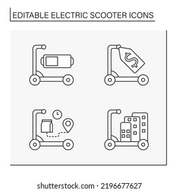  Electric scooter line icons set. Fast movement transport. Transportation concepts. Isolated vector illustrations. Editable stroke