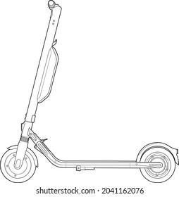 electric scooter linear drawing. black and white technique. drawing of the scooter. isolated drawing