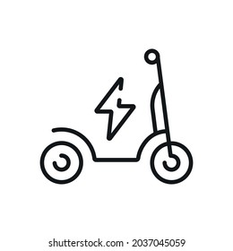 Icono lineal de la motocicleta eléctrica. Ilustración personalizable de línea delgada de transporte ecológico. Símbolo de contorno. Dibujo de contorno aislado del vector. Trazo editable