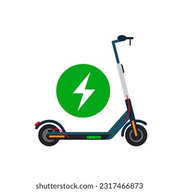 Logo de la motocicleta eléctrica. Transporte ecológico de la ciudad. E-Scooter con cargador. Silhouette de motocicleta eléctrica. Ilustración vectorial plana