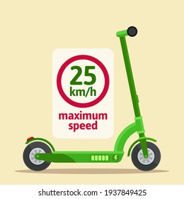 Señal del límite máximo de velocidad de la motocicleta eléctrica. Velocidad máxima para scooter 25 kmh. Ilustración vectorial, diseño plano, estilo de dibujos animados, fondo aislado.