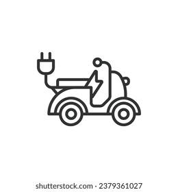 Electric Scooter, motorcycle line icon. Hybrid Vehicles. Eco friendly Moped with electric battery. Editable stroke. Vector illustration.