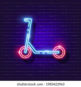 Electric scooter neon sign. Vector illustration for design. Transport concept. Modern urban transport.