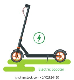 Electric Scooter on the road. Electric scooter transportation you can rent for a quick ride. Eco city transport.