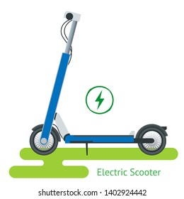 Electric Scooter on the road. Electric scooter transportation you can rent for a quick ride. Eco city transport.