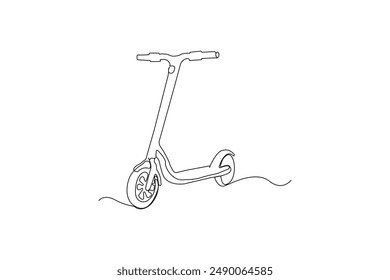 Electric scooter one-line art drawing.  two-wheeled scooter continuous outline vector isolated on white background.